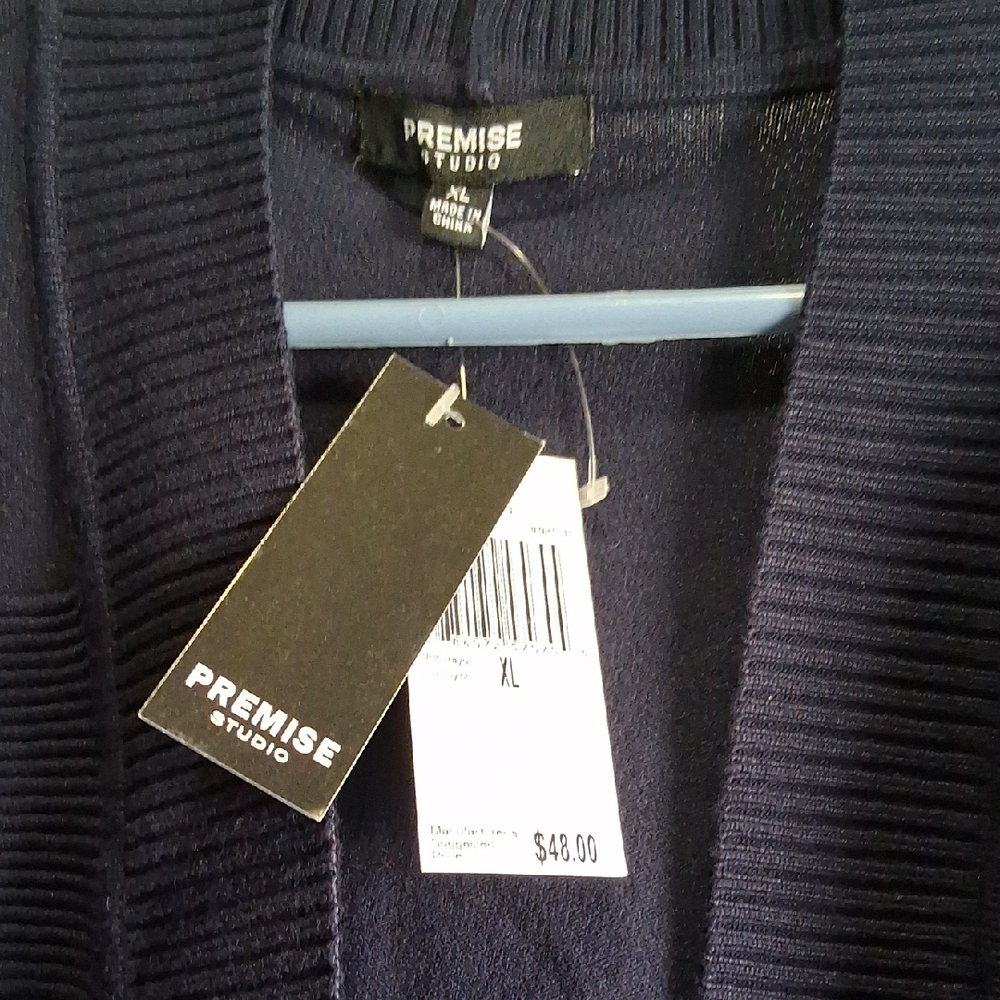 Premise Blue Cardigan Sweater Ribbed Knit